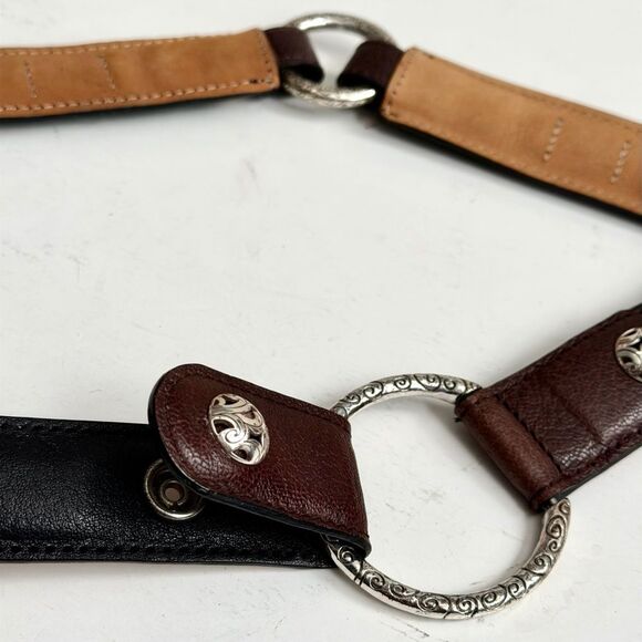 Brighton Black & Brown Leather Concho Silver Circle Buckle Belt B60209 Size 32